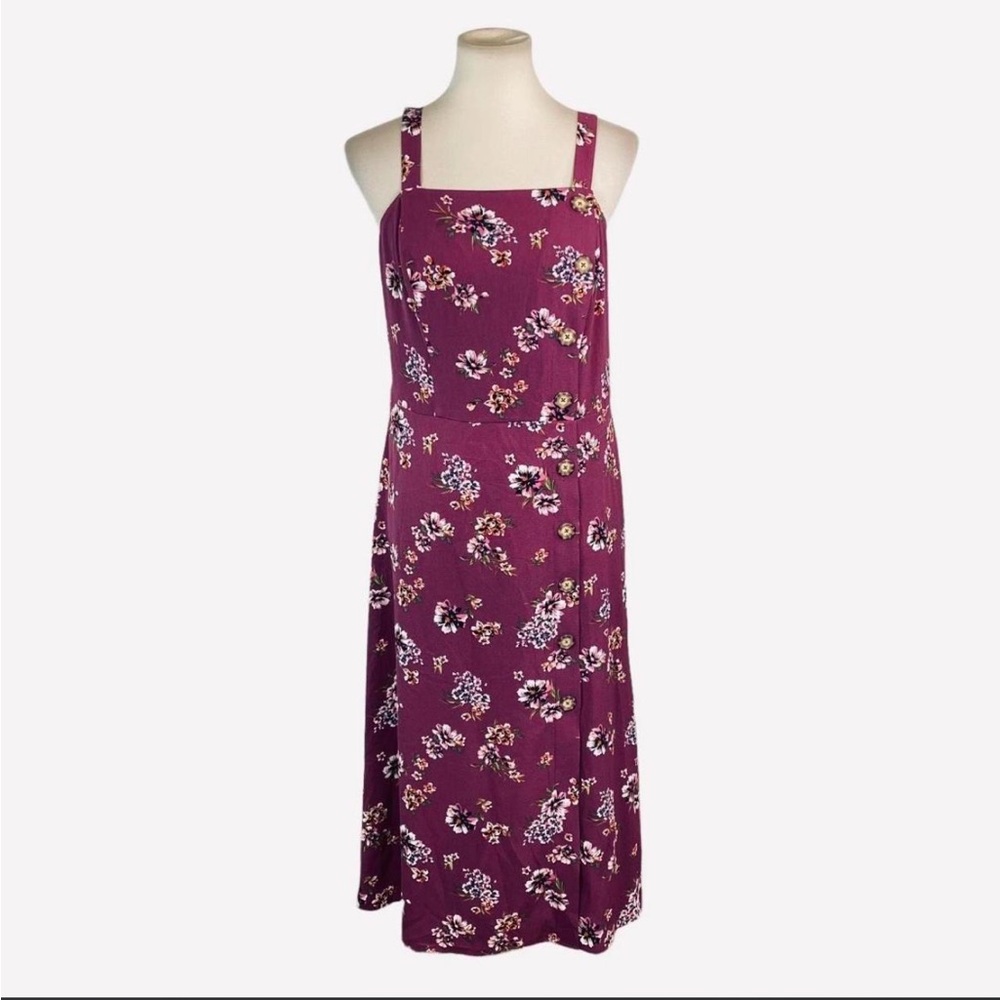 Floral Burgundy Square-Neck Midi Dress